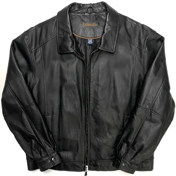 St. John's Bay Other - Vintage St Johns Bay Men’s Black Quilt Lined Genuine Leather Bomber Jacket XXL